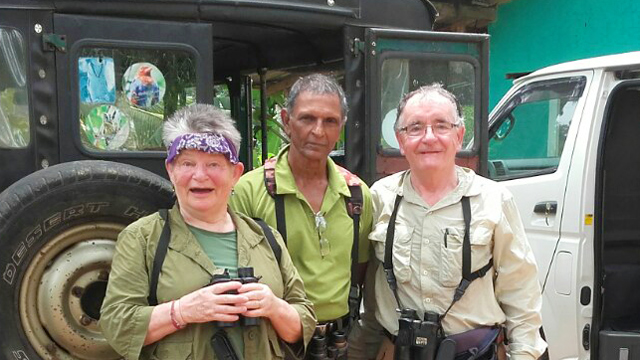 Gillian Hurgen and Martin Bowman with guide Upali