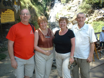 Sue, Colin, Mary and Pete. In front of Ravana Water Falls, Sri Lanka, 2010