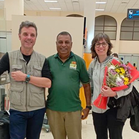 Prasanjith (Jith) welcoming Bernat Garrieos and Camos Llovet at arrival in the Katunayake Airport_edited